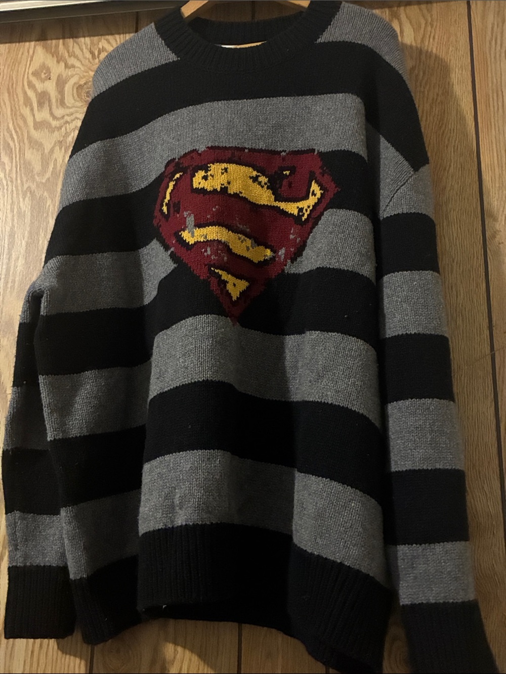 Coach x DC Superman Oversized Crewneck Sweater Wool Cashmere Black Grey